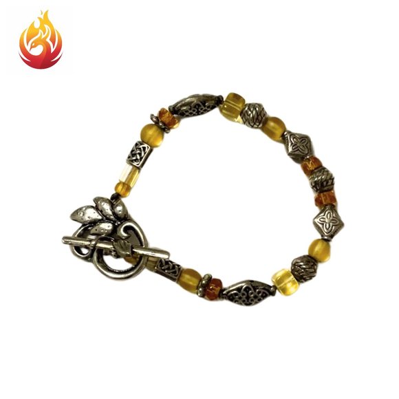 Amber bead silver tone bracelet - Picture 2 of 3